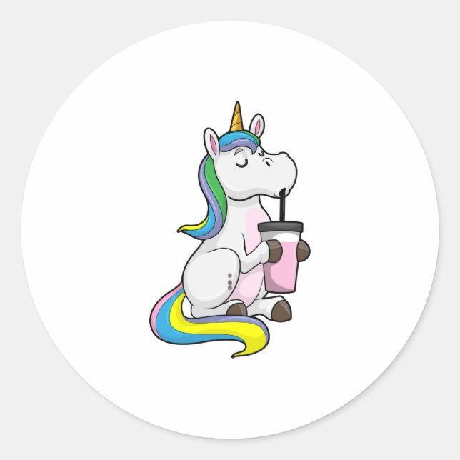 Einhorn mit Bubble Tee Runder Aufkleber (Vorderseite)