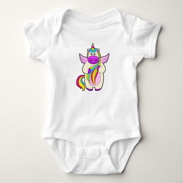 Einhorn mit bunten Haaren Baby Strampler (Vorderseite)