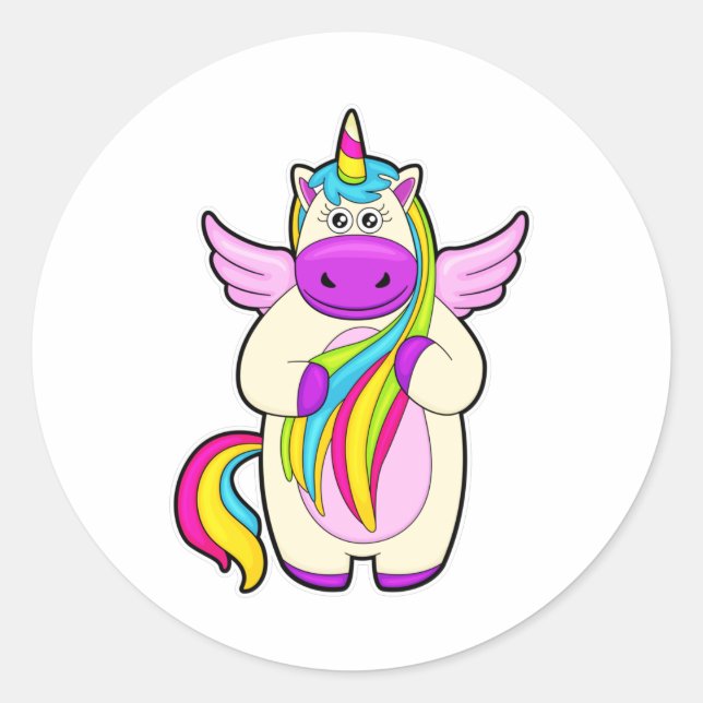 Einhorn mit bunten Haaren Runder Aufkleber (Vorderseite)