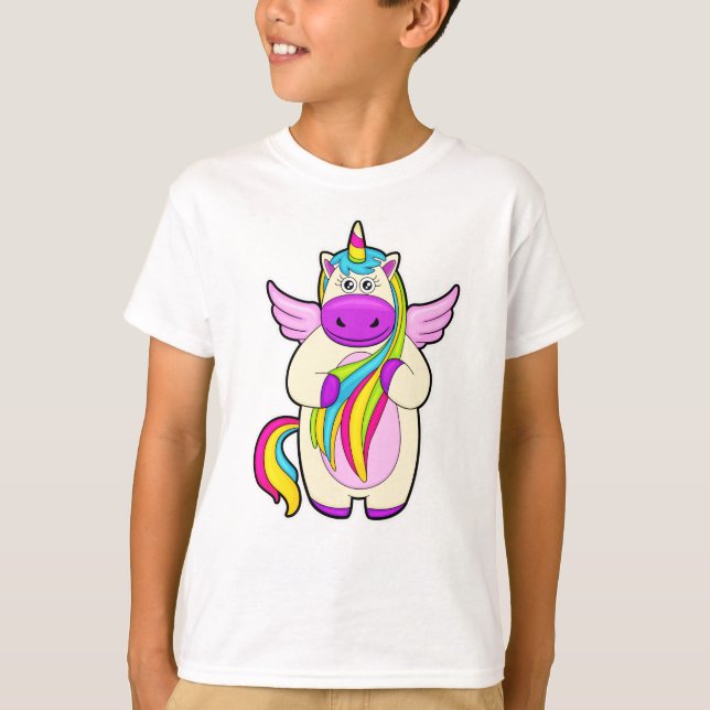 Einhorn mit bunten Haaren T-Shirt (Vorderseite)