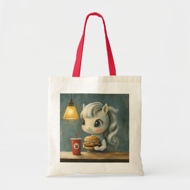 Einhorn mit Burger und Getränk Tragetasche (Vorne)