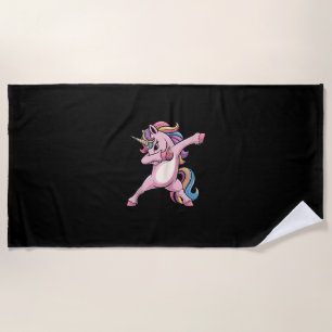 Einhorn mit Dabbing und Regenbogenhaar, lustiges E Strandtuch