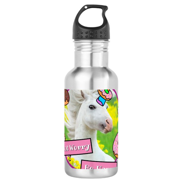 Einhorn mit Donuts Edelstahlflasche (Vorderseite)