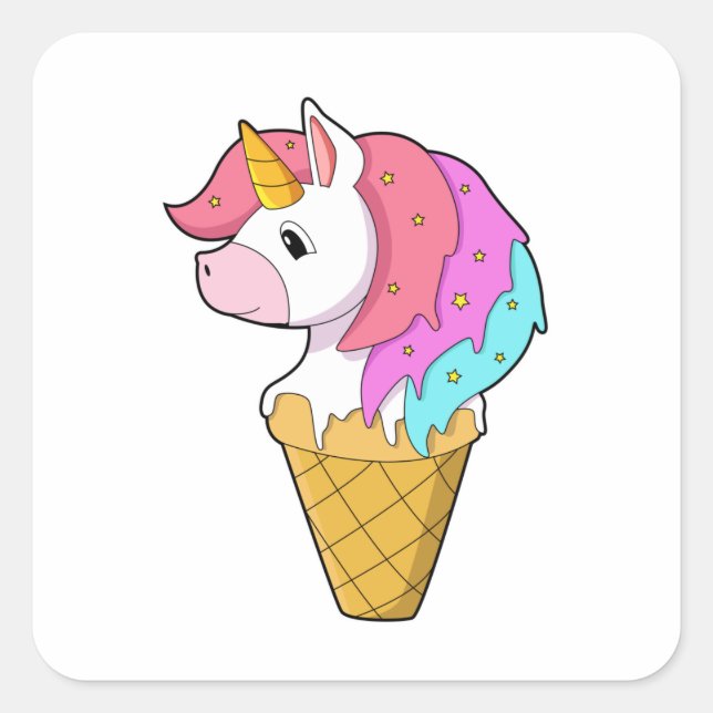 Einhorn mit Eiscreme Quadratischer Aufkleber (Vorderseite)