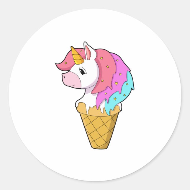 Einhorn mit Eiscreme Runder Aufkleber (Vorderseite)