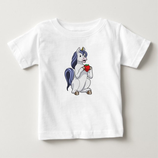 Einhorn mit Erdbeerobst Baby T-shirt (Vorderseite)