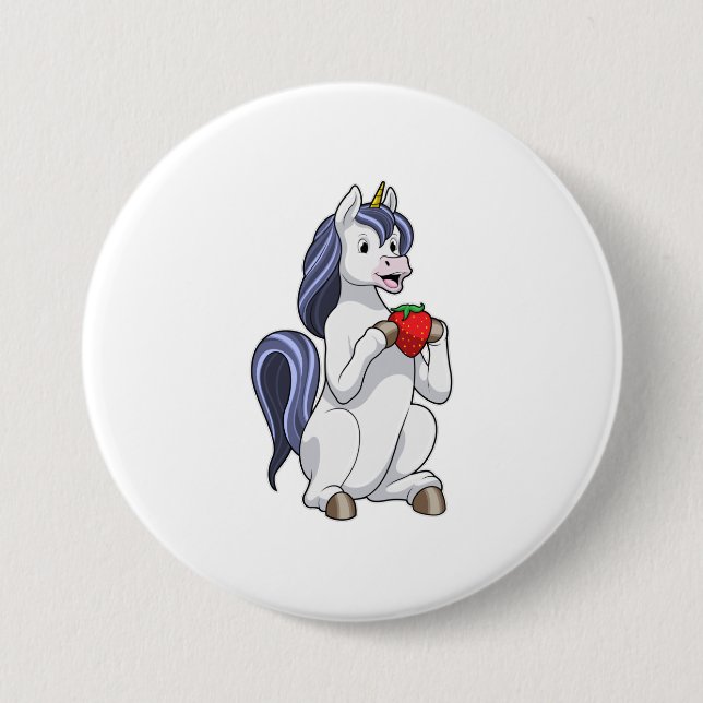 Einhorn mit Erdbeerobst Button (Vorderseite)