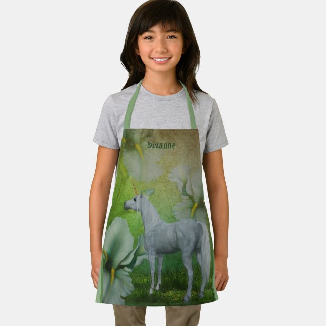Einhorn mit Fantasie-Blume Personalisiert Schürze (Insitu)