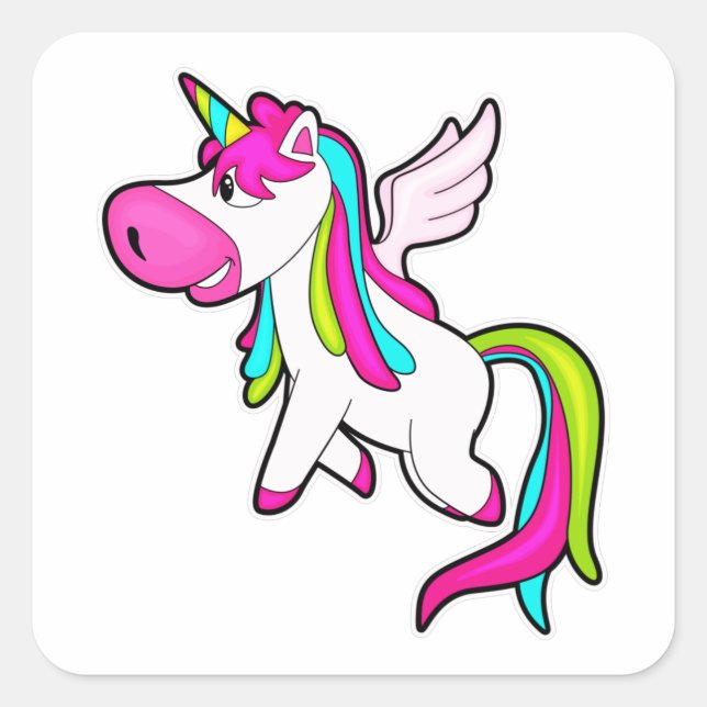 Einhorn mit Flügeln Quadratischer Aufkleber (Vorderseite)