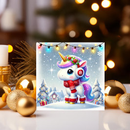 Einhorn mit gemütlichen Winterohrmuffs Feiertagskarte
