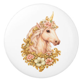 Einhorn mit goldenen Akanthusblättern Keramikknauf