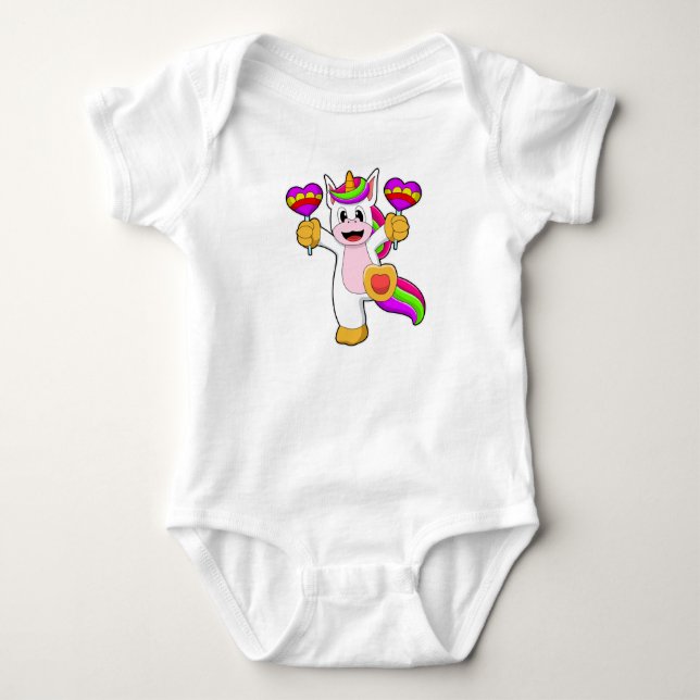 Einhorn mit Herz Baby Strampler (Vorderseite)