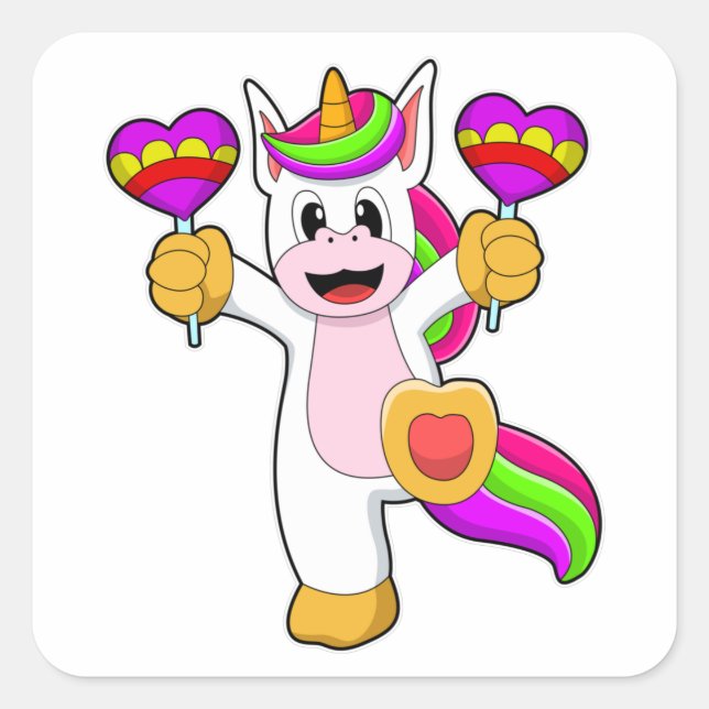 Einhorn mit Herz Quadratischer Aufkleber (Vorderseite)