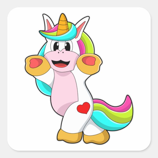 Einhorn mit Herztattoo Quadratischer Aufkleber (Vorderseite)