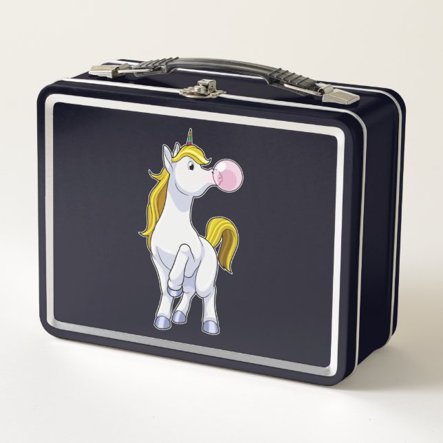 Einhorn mit Kaugummi Metall Brotdose (Vorderseite)