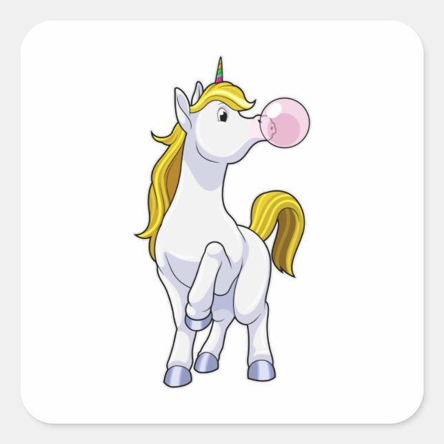 Einhorn mit Kaugummi Quadratischer Aufkleber (Vorderseite)