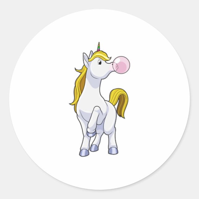 Einhorn mit Kaugummi Runder Aufkleber (Vorderseite)