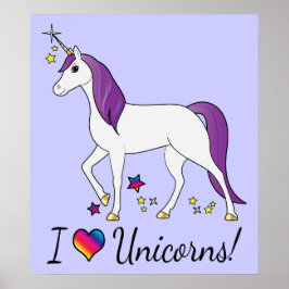 Einhorn mit Lila Haar: Ich Liebe Einhörner! Poster