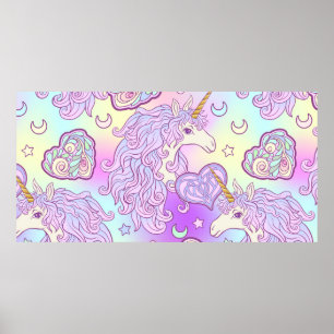 Einhorn mit mehrfarbiger Mähne, Schmetterlingsrege Poster