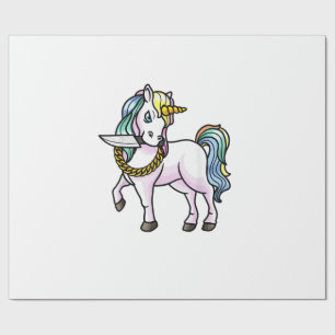 Einhorn Mit Messer Mädchen Frauen T-Shirt Geschenkpapier