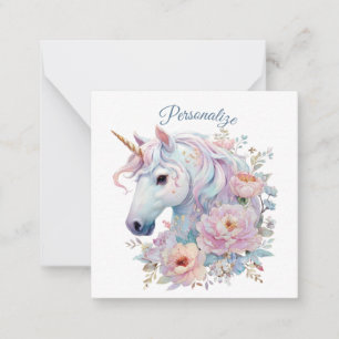 Einhorn mit pastellfarbenen Blumenakzenten Mitteilungskarte