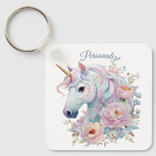 Einhorn mit pastellfarbenen Blumenakzenten Schlüsselanhänger