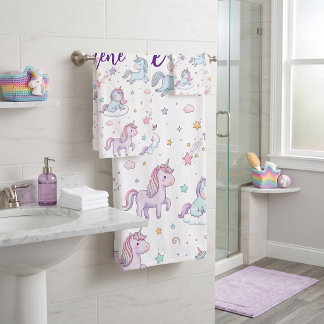 Einhorn mit personalisiertem Namen Badhandtuch Set