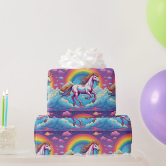 Einhorn mit Regenbogen fliegt mit hellen Farben Geschenkpapier
