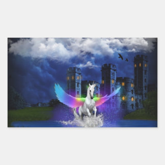 Einhorn mit Regenbogen-Flügeln Rechteckiger Aufkleber