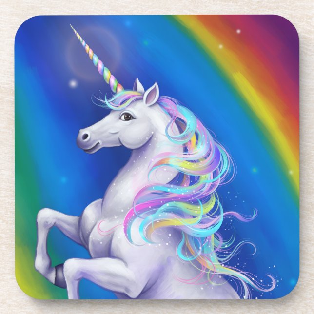 Einhorn mit Regenbogen Getränkeuntersetzer (Vorderseite)