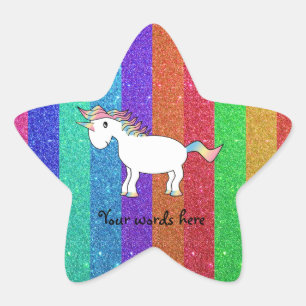 Einhorn mit Regenbogen-Glitzer-Streifen Stern-Aufkleber