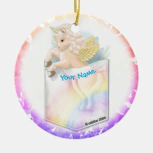 Einhorn mit Regenbogen im Taschenformat Keramik Ornament