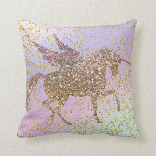 Einhorn mit Regenbogen-Pastell-Goldglitter Trend M Kissen