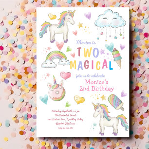 Einhorn mit Regenbogen-Pastell zum zweiten magisch Einladung