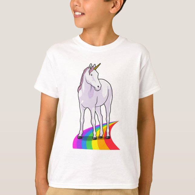 Einhorn mit Regenbogen T-Shirt (Vorderseite)