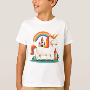 Einhorn mit Regenbogen und Schloss – Süße Kinderge T-Shirt