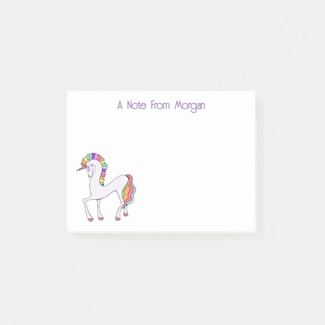 Einhorn mit Regenbogenfarben personalisiert  Post-it Klebezettel (Vorderseite)