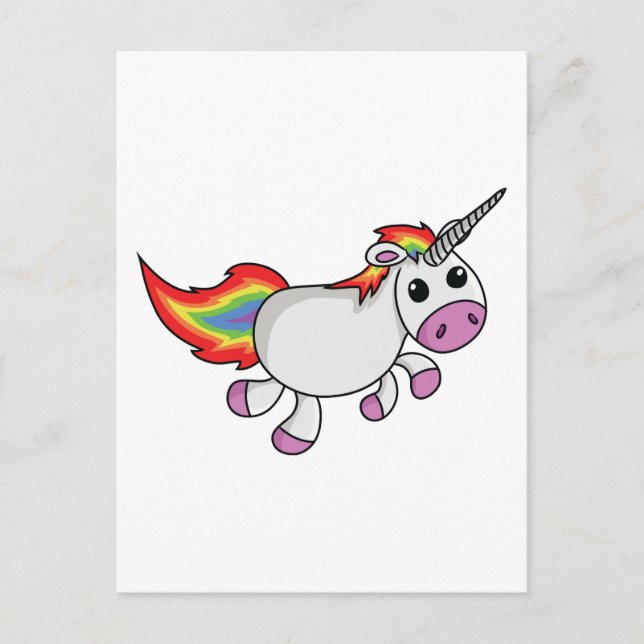 Einhorn mit Regenbogenmane und Schwanz Postkarte (Vorderseite)