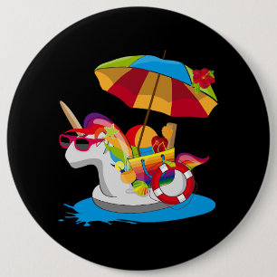 Einhorn mit Regenbogenmane und Sonnenschirm Button
