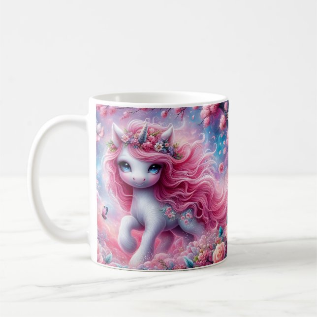 Einhorn mit rosa Herzen Kaffeetasse (Links)