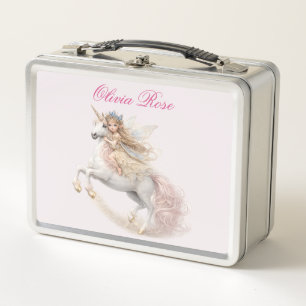 Einhorn mit rosa Mähne, auf dem eine maßgeschneide Metall Brotdose