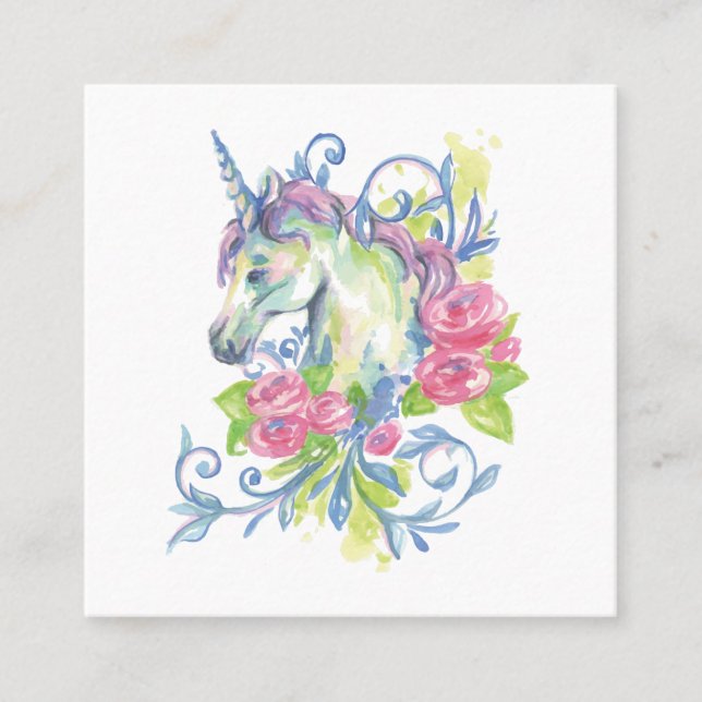 Einhorn mit Rose Quadratische Visitenkarte (Vorderseite)