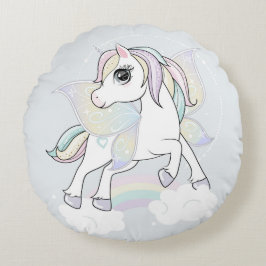 Einhorn mit Schmetterlingsflügeln Rundes Kissen