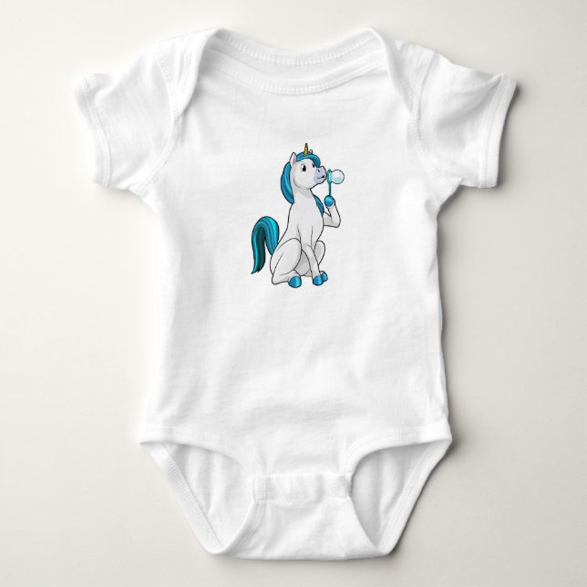 Einhorn mit Seifenblasen Baby Strampler (Vorderseite)