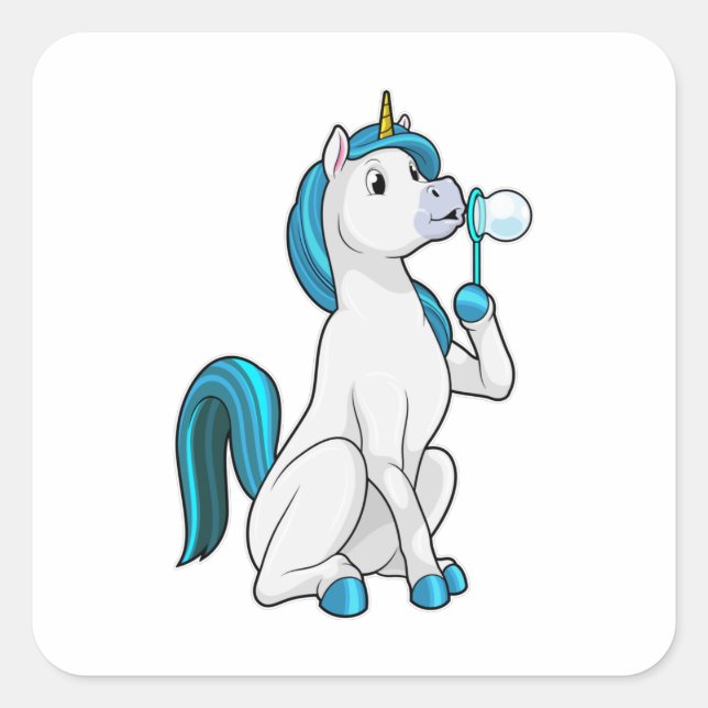 Einhorn mit Seifenblasen Quadratischer Aufkleber (Vorderseite)
