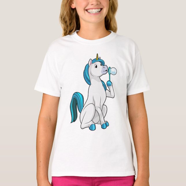 Einhorn mit Seifenblasen T-Shirt (Vorderseite)