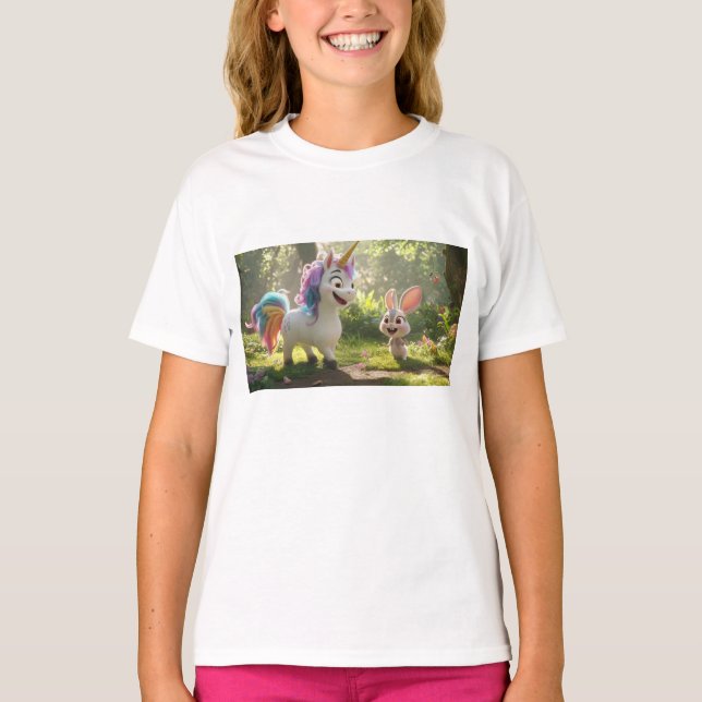 Einhorn mit Sonne im Wald T-Shirt (Vorderseite)