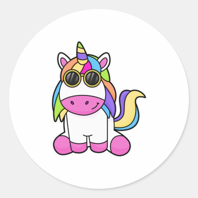 Einhorn mit Sonnenbrille Runder Aufkleber (Vorderseite)