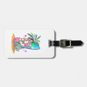 Einhorn mit Surfbrett am Strand Gepäckanhänger