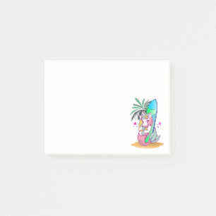 Einhorn mit Surfbrett am Strand Post-it Klebezettel